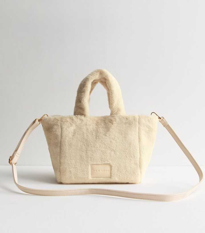 Cream Faux Fur Tote Bag