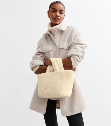 Cream Faux Fur Tote New Look