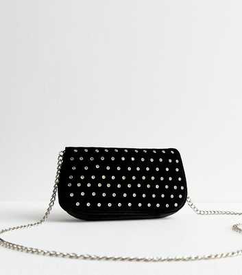 Black Diamantè Embellished Velvet Clutch