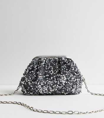 Silver Sequinned Pouch Clutch