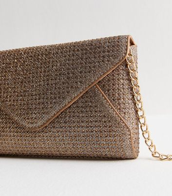 Bronze Iridescent Envelope Clutch New Look