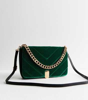 Green Quilted Velvet Crossbody Bag