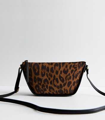 Brown Leopard Print Pouchette Crossbody Bag