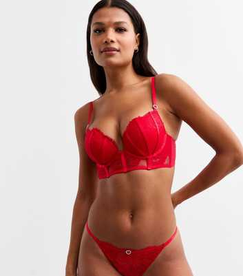 Red Caged Lace And Mesh Push Up Bra