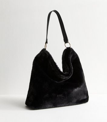 Black faux fur shoulder bag on sale