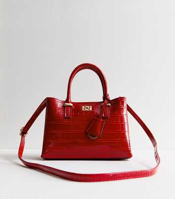 Red Crocodile Effect Faux Leather Crossbody Bag