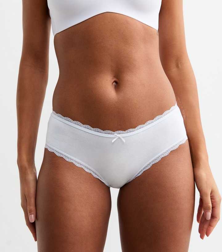 White Lace Trim Cotton Short Briefs