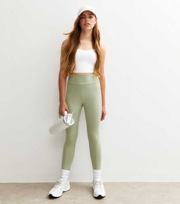 Girls Light Khaki High Waist Sports Leggings