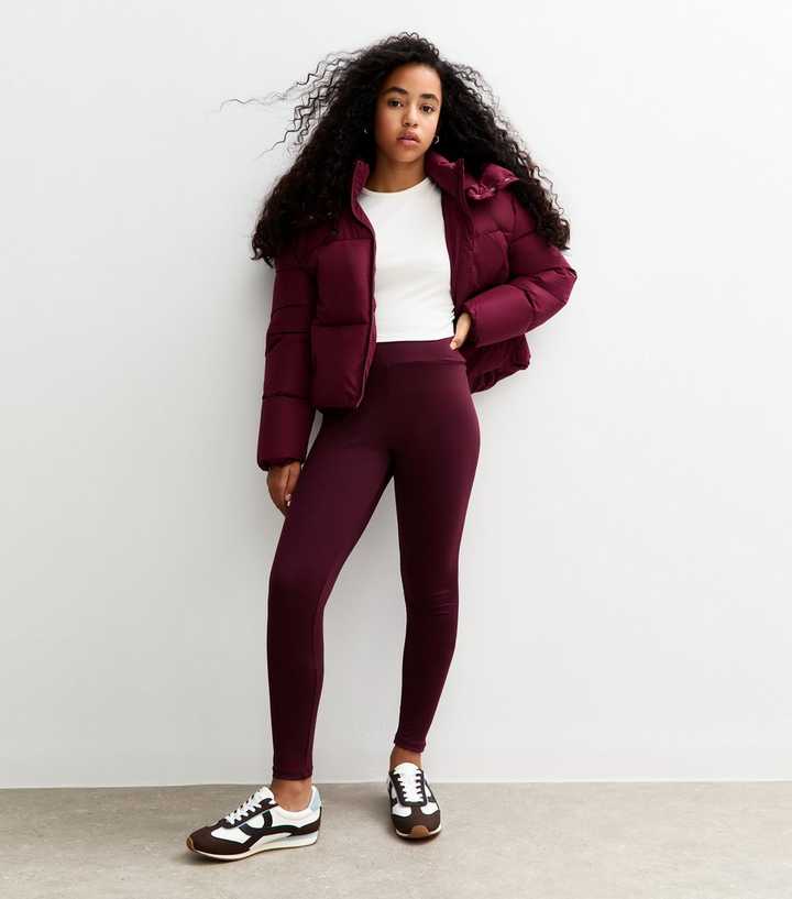 Girls Burgundy High Waist Sports Leggings