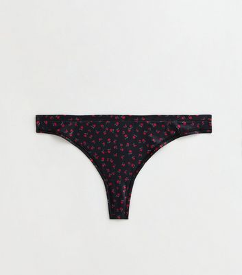 Black Ditsy Floral Smooth Thong New Look