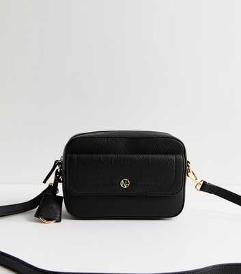 Black Faux Leather Camera Crossbody Bag