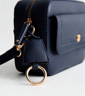 Navy Grained Faux Leather Crossbody Bag New Look