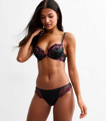 Black Floral Embroidered Mesh Brazilian Briefs