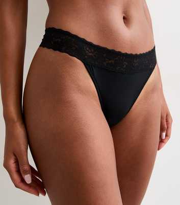 Black Lace Top Microfibre Thong