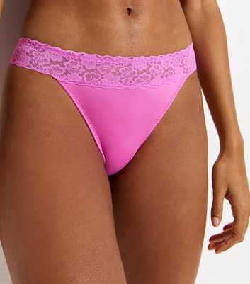 Bright Pink Smooth Lace Trim Thong