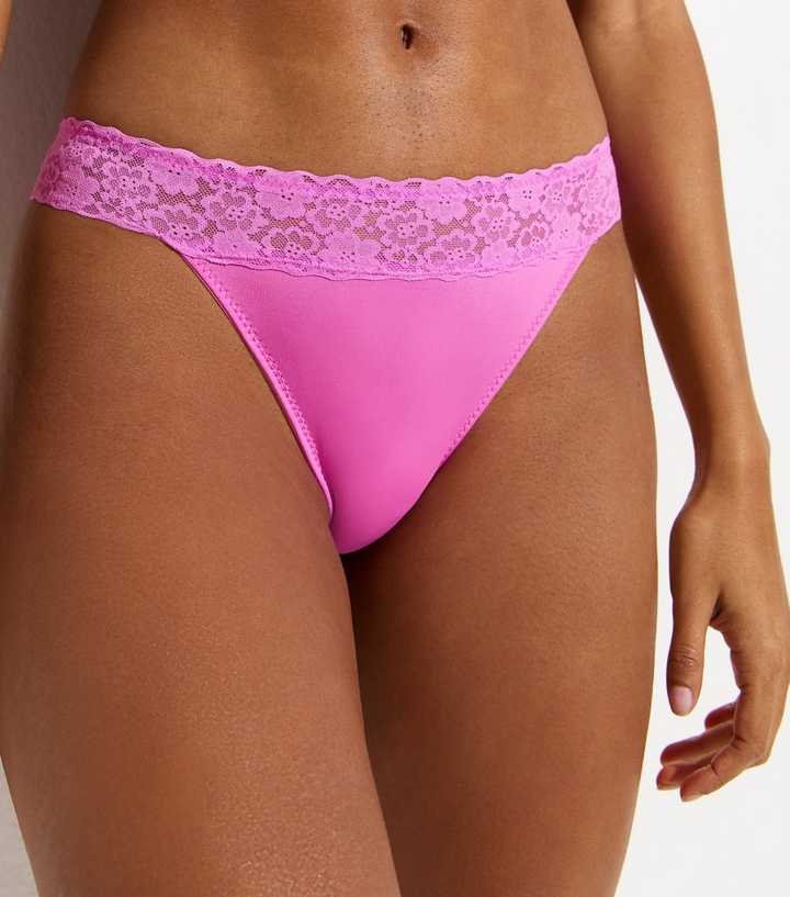 Bright Pink Smooth Lace Trim Thong