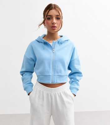 Girls Light Blue Oversized Cropped Jersey Hoodie