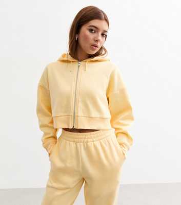 Girls Yellow Oversized Cropped Jersey Hoodie