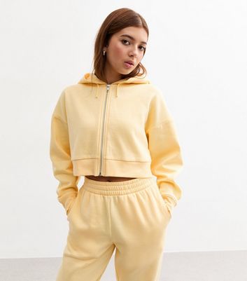 Girls Yellow Oversized Cropped Jersey Hoodie | New Look