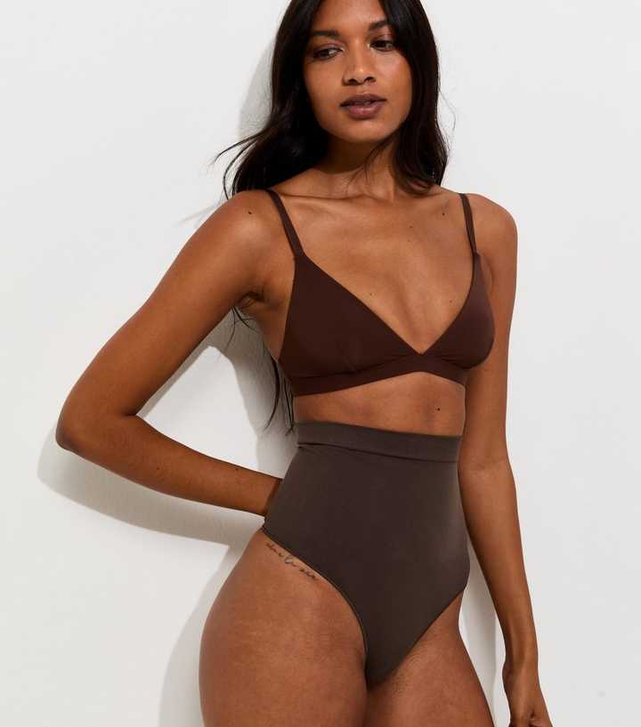 Dark Brown Seamless Shaping High Leg High Waisted Thong
