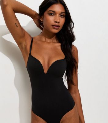 Black Seamless Shaping Sweetheart Neck Bodysuit | New Look