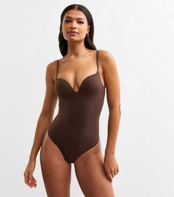 Dark Brown Seamless Shaping Sweetheart Neck Push Up Body