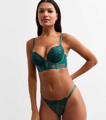 Green Floral Embroidered Push Up Bra 