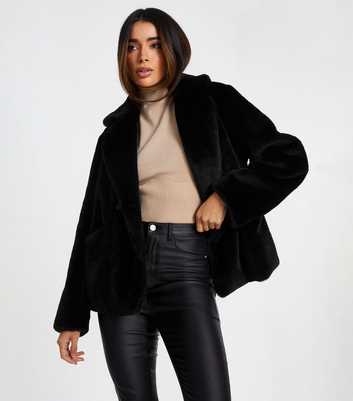 QUIZ Black Faux Fur Crop Jacket