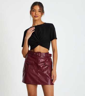 QUIZ Burgundy Leather-Look Utility Skort