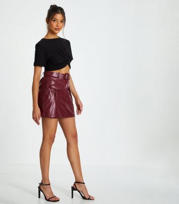 QUIZ Burgundy Leather Look Utility Skort New Look