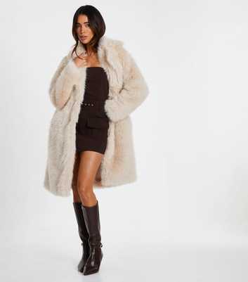 QUIZ Cream Fur Long Coat