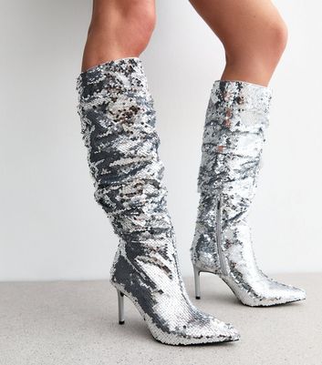 Silver slouch boots on sale