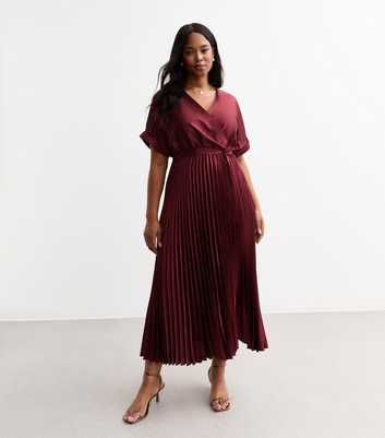 Curves Burgundy Crossover Satin Midi Dress