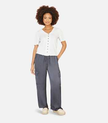 Yumi Dark Grey Wide Leg Drawstring Cargo Trousers