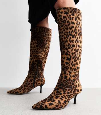 Stone Leopard Print Knee High Boots