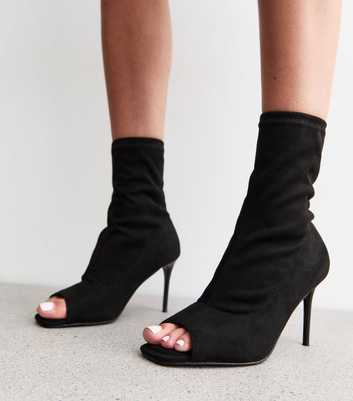 Wide Fit Black Peep Toe Ankle Boots