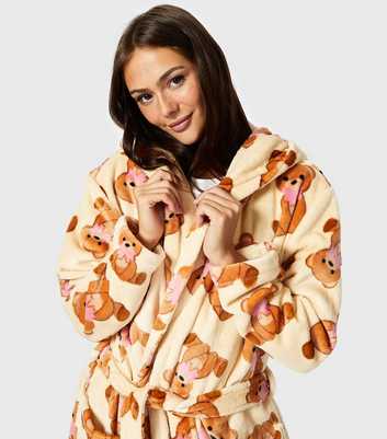 Skinnydip Yellow Teddy Print Fleece Dressing Gown