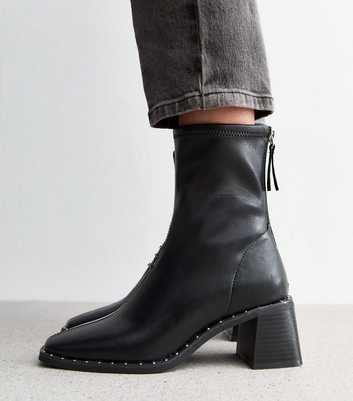 Black Studded Faux Leather Heeled Boots