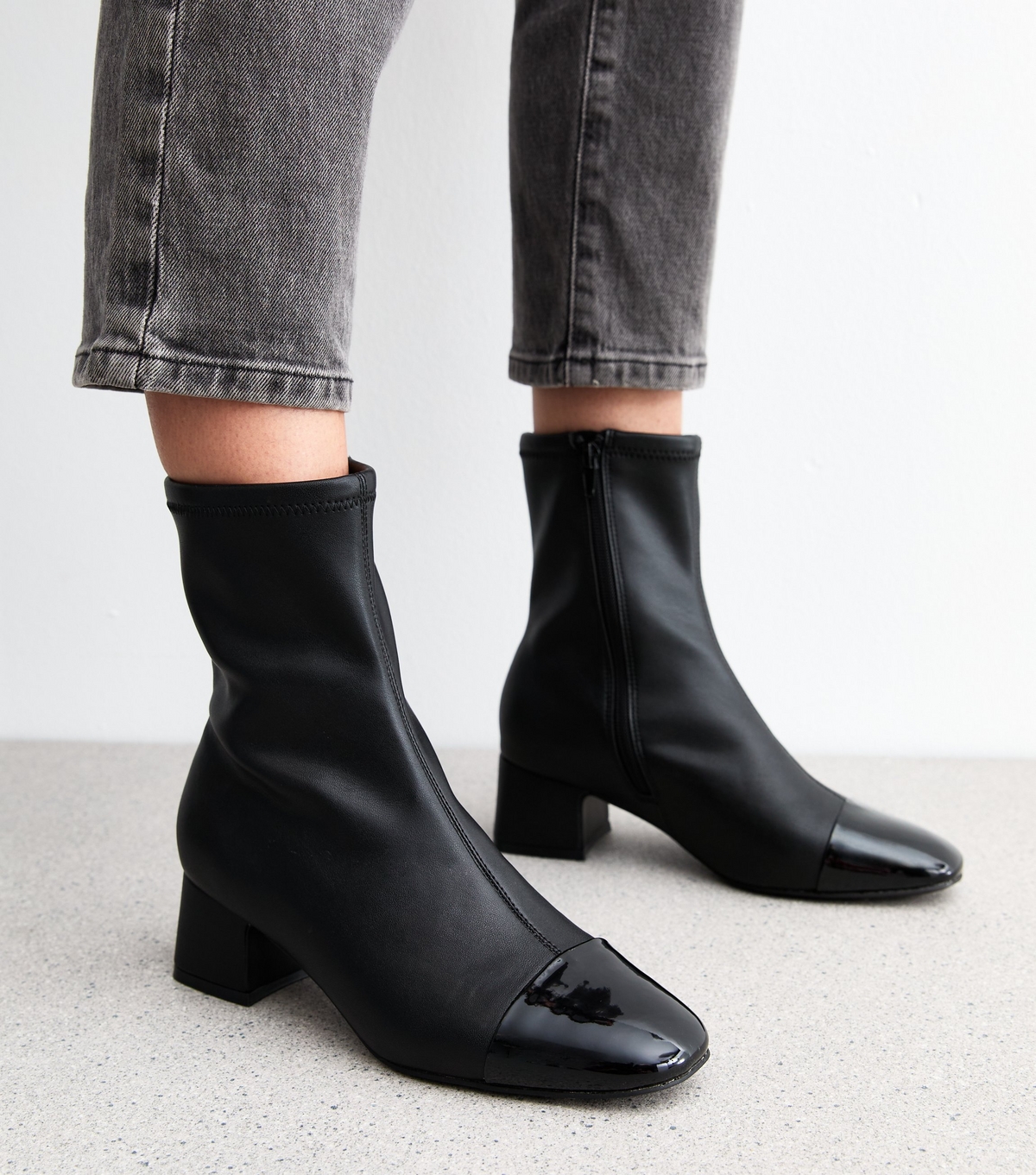 Women's Black Leather Look Toecap Ankle Boots Vegan New Look