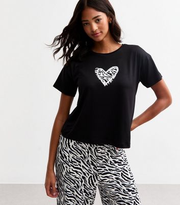 Black Zebra Print Wide Long Pyjama Set New Look