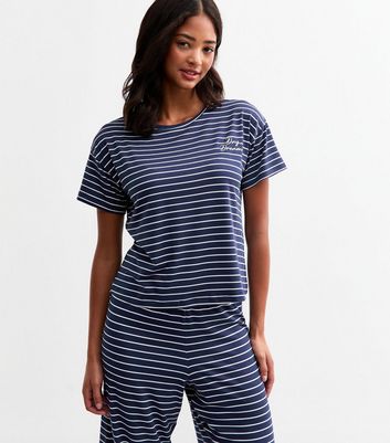 Blue Striped Sweet Dreams Pyjama Set New Look