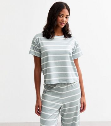 Grey Striped Long Pyjama Set New Look