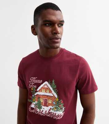 Burgundy Regular Home For Christmas Print T-Shirt 