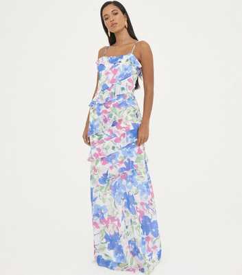 WKNDGIRL Floral Print Chiffon Ruffled Maxi Dress