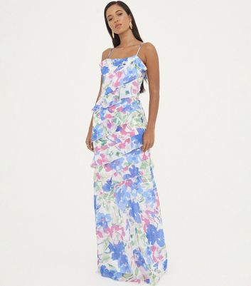 WKNDGIRL Floral Print Chiffon Ruffled Maxi Dress | New Look