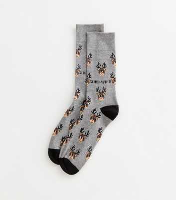 Grey Sleigh What Rudolph Christmas Socks