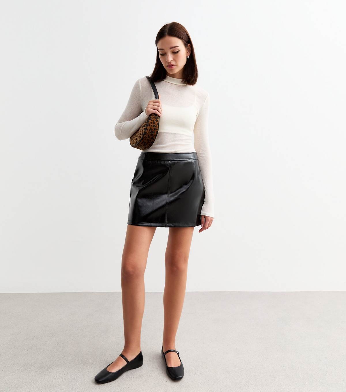Women's Black Vinyl Faux Leather Micro Mini Skirt New Look