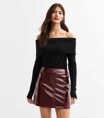 Burgundy Leather-Look Mini Skirt