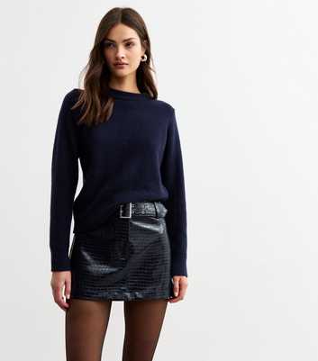 Navy Crocodile Effect Faux Leather Micro Mini Skirt