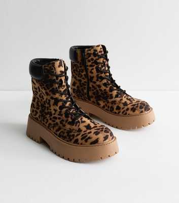 Stone Leopard Print Lace Up Ankle Boots